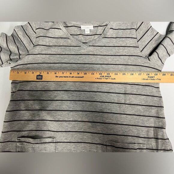 J.Jill Striped Waffle Thermal Long Sleeve Gray Shirt Patch Pocket Womens Medium - Picture 7 of 7